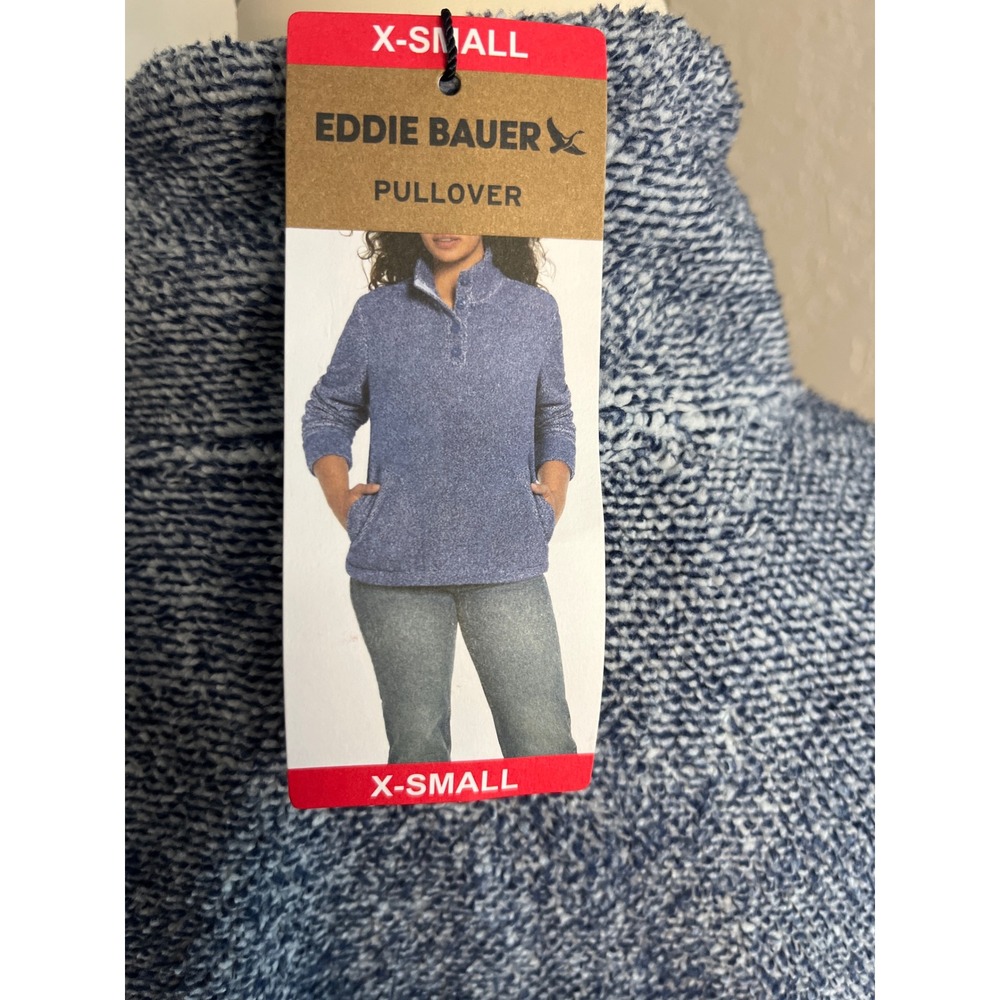 Eddie Bauer Pullover Sweater Womens XS Extra Small Blue Button Mock Neck - Picture 2 of 3